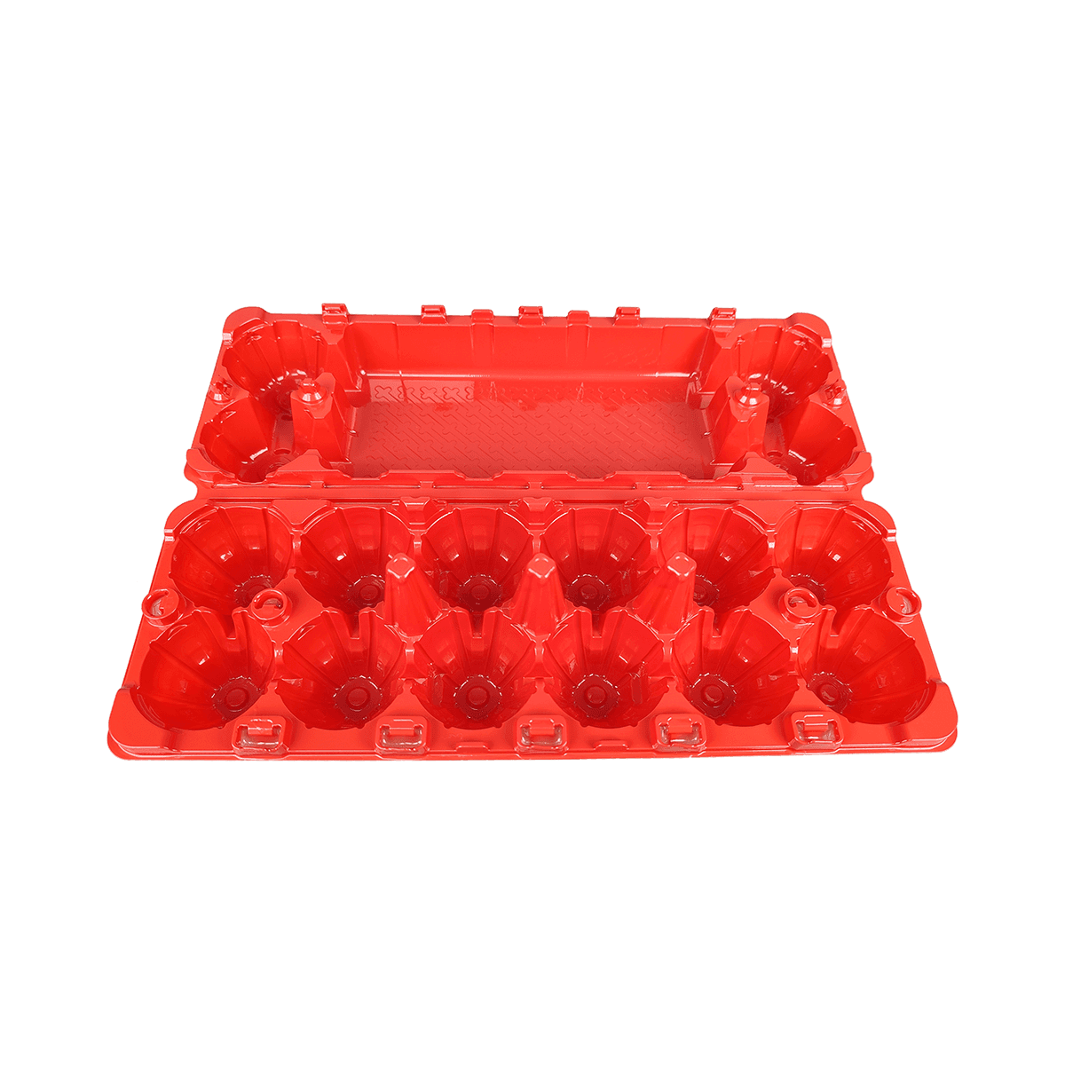 可重复使用的坚固设计哑光红PET 12鸡蛋盒，适用于家庭农场市场冰箱
